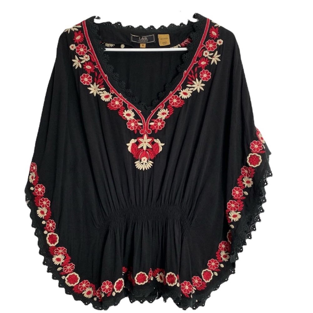 L&B | Black Embroidered Poncho Top